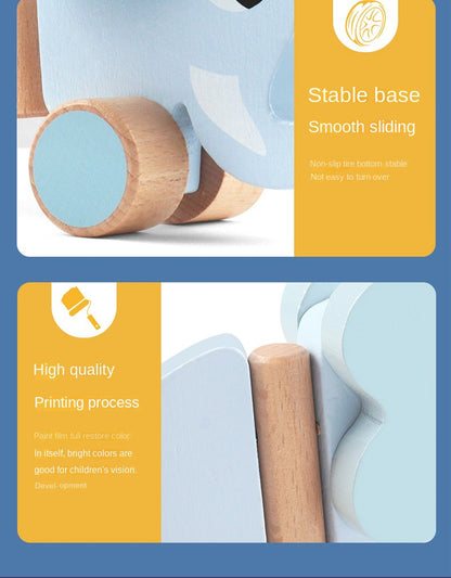 Wooden children's elephant pulling rope cart, towing toys, baby boy, baby girl toddler, children's gifts, early education toys