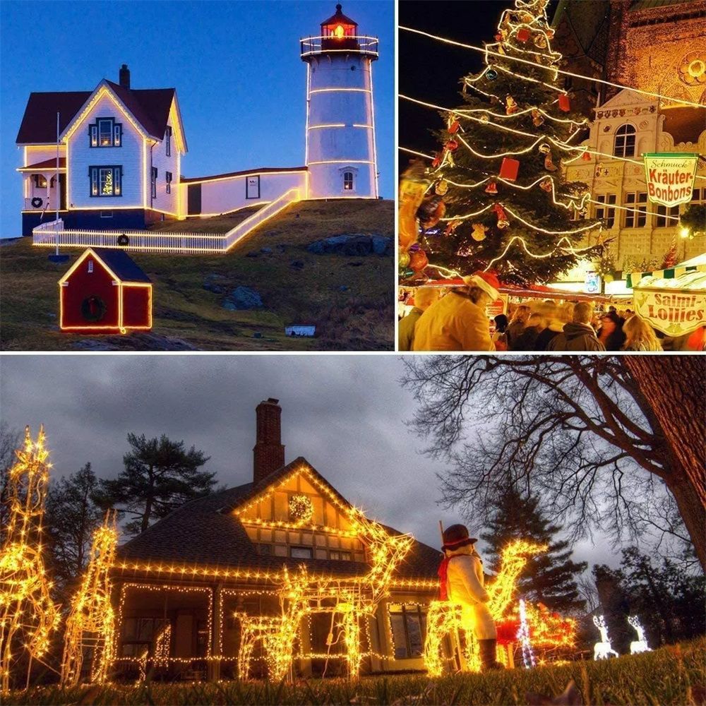 7m/12m/22m/32m Garland Tube Strip Lights Outdoor Waterproof Led Solar Rope String Light for Garden Christmas Camping Decoration