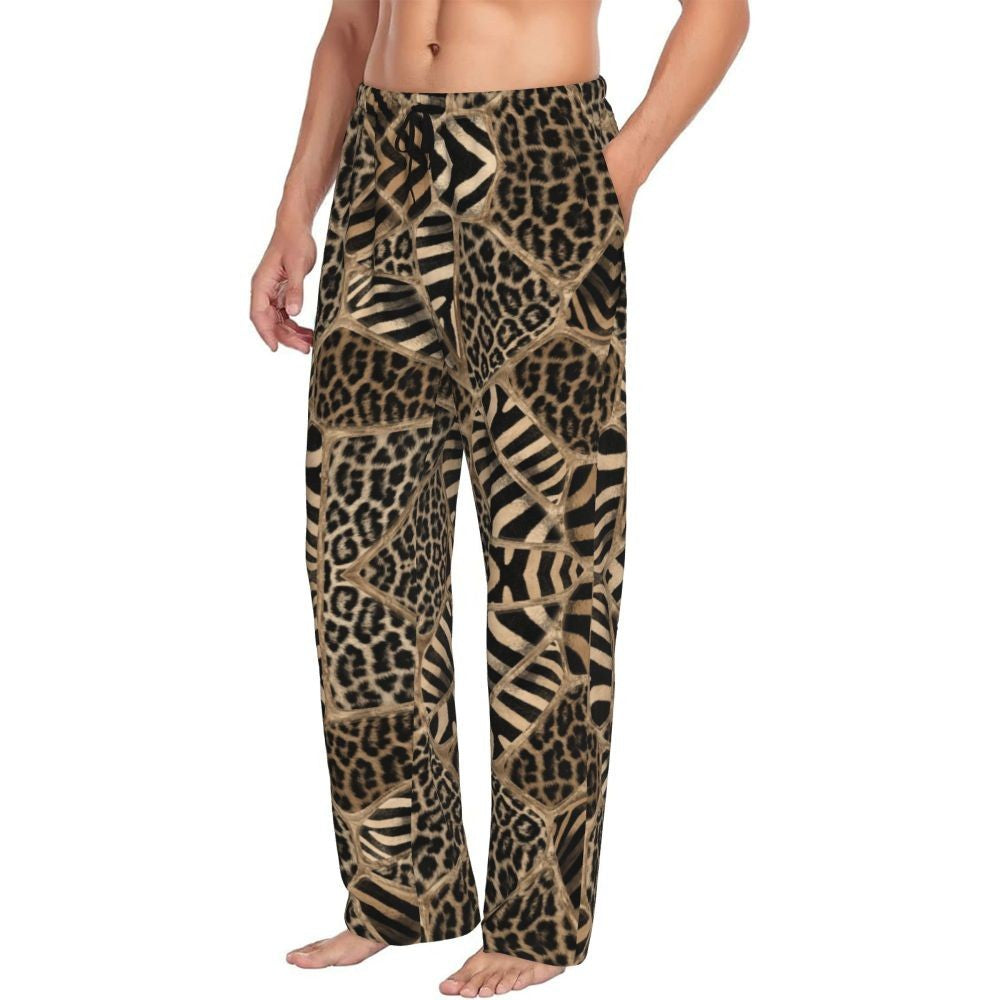 Custom Leopard Print Pajama Pants Men's Animal Skin Sleepwear Lounge Sleep Bottoms Stretch with Pockets