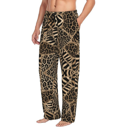 Custom Leopard Print Pajama Pants Men's Animal Skin Sleepwear Lounge Sleep Bottoms Stretch with Pockets