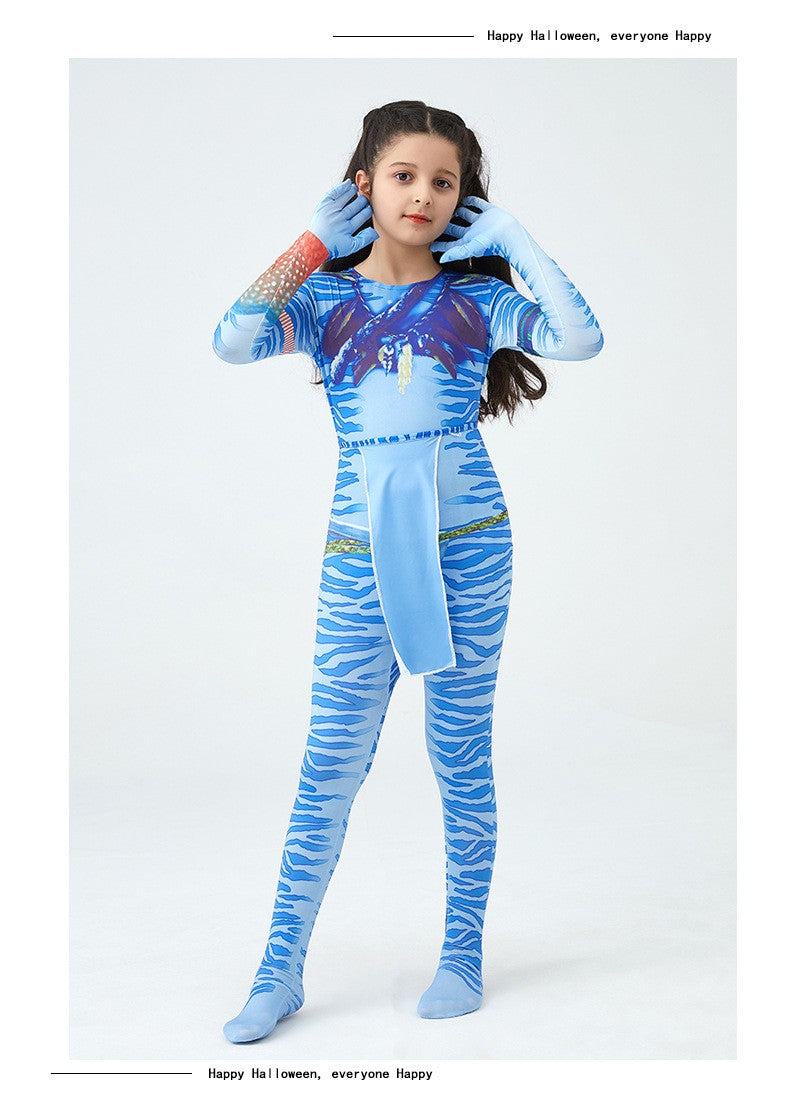 Girls Avatar 2 Neytiri Costume Tail Suit Boys Jake Sully Cosplay Zentai Bodysuit Jumpsuit Kids Halloween Birthday Party Costume