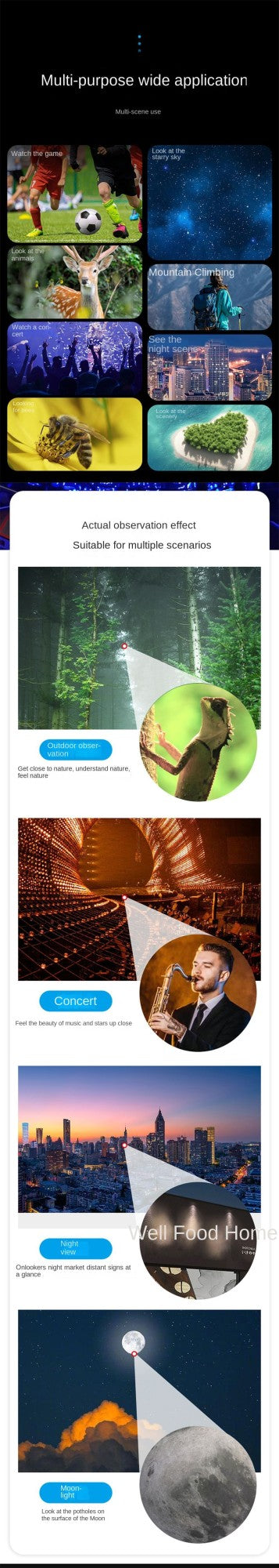 Telescópio Monocular de Alta Definição para Shows, Viagens, Lente Óptica Única para Esportes e Atividades ao Ar Livre
