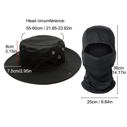Conjunto 2 Peças Balaclava Chapéu de Aba Larga Conjunto Misto Chapéu Boonie Masculino Proteção Solar Caminhada Acampamento Pesca Chapéu de Sol Pescador