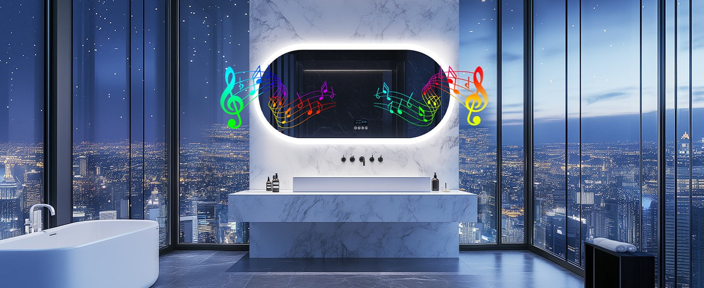 LUVODI 20x32” Led Lighted Bluetooth Bathroom Mirror Backlit Illuminate Dimming Vanity Mirror with Time Date Display Anti-fog