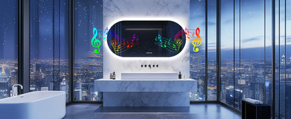 LUVODI 20x32” Led Lighted Bluetooth Bathroom Mirror Backlit Illuminate Dimming Vanity Mirror with Time Date Display Anti-fog