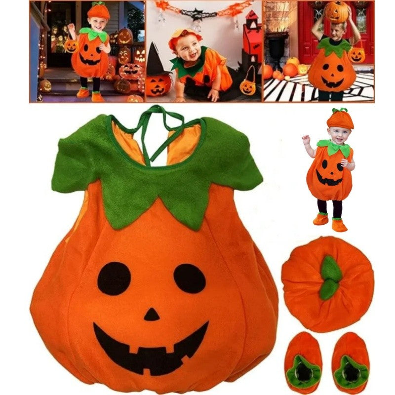Kids Romper Costume Pumpkin Halloween Cosplay Party Boys Girls Stage Performance With Bags Holiday Clothing