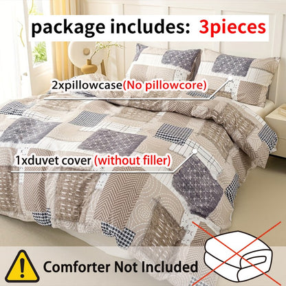 Conjunto de capa de edredom com estampa de retalhos chique de 3 peças, conjunto de cama macio e delicado para a pele inclui 1 capa de edredom e 2 fronhas