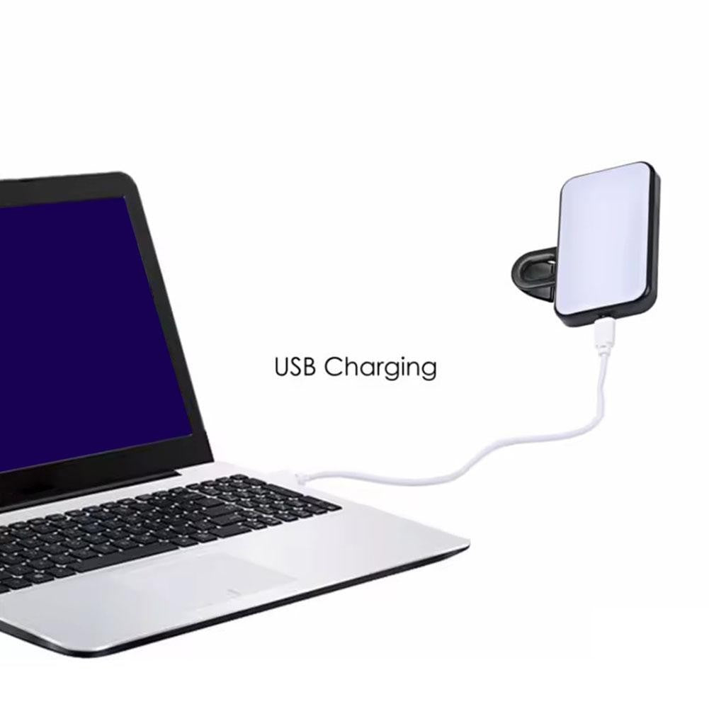 Nova Mini Luz Portátil para Selfie 3 Modos Brilho Ajustável Recarregável Clip-On para Celular Laptop Luz para Vídeo ao Vivo
