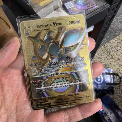 Pokémon Metal Cards em alemão Terastal Pikachu Arceus Charizard DIY Trading Flash Card Anime Cartoon Gift