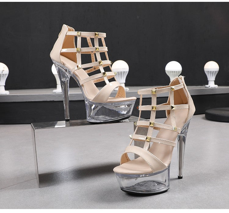 Light Up Glowing Sandals Women Transparent Platform Luminous Wedding High Heels Fashion Rivet Summer Nightclub Stripper Shoes