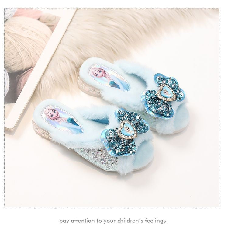 Chinelos de Algodão Fofos da Elsa da Disney para Estudantes Criativos Kawaii Meninas Outono/Inverno Princesa Sem Dedos Chinelos de Casa Presente
