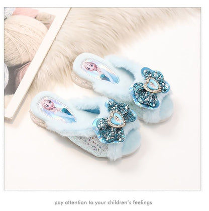 Chinelos de Algodão Fofos da Elsa da Disney para Estudantes Criativos Kawaii Meninas Outono/Inverno Princesa Sem Dedos Chinelos de Casa Presente