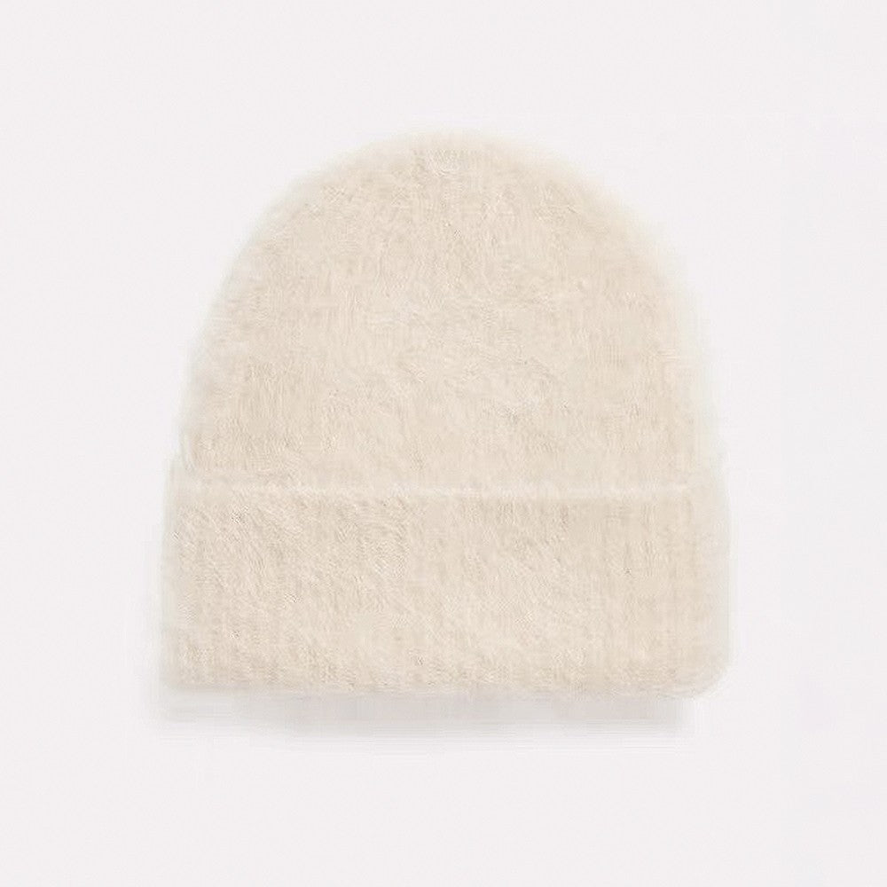 Gorros de Lã de Alpaca Fofos Femininos, Chapéu Quente de Malha, Gorro de Inverno, Cor Sólida, Outono Inverno