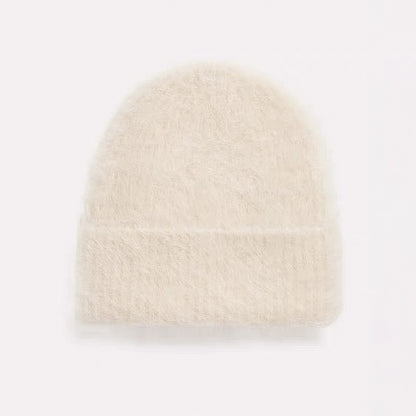 Gorros de Lã de Alpaca Fofos Femininos, Chapéu Quente de Malha, Gorro de Inverno, Cor Sólida, Outono Inverno