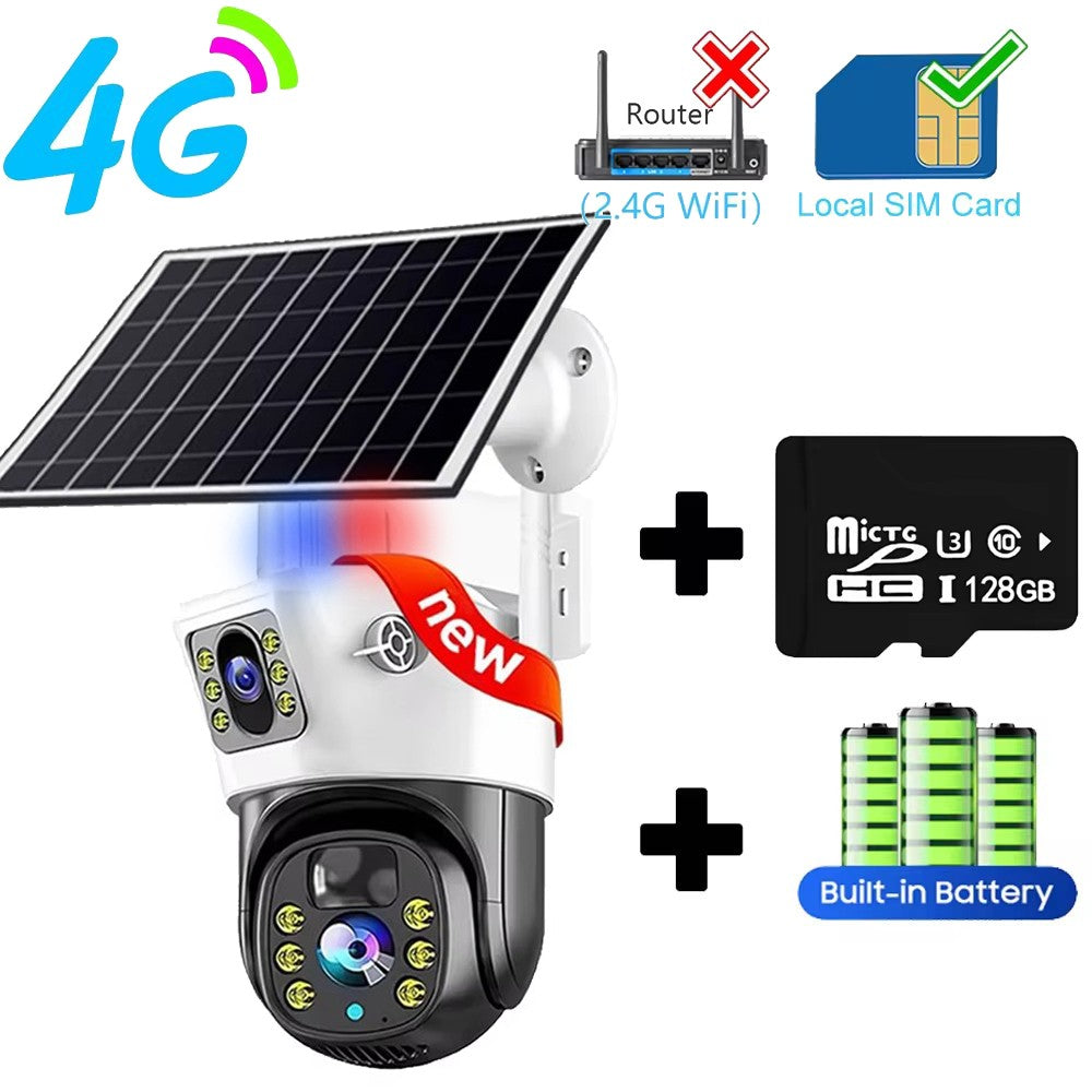 10X Zoom 4G SIM Solar Camera Dual Lens Outdoor Waterproof WiFi Solar IP Security Protect PIR Human Detection CCTV Cameras V380