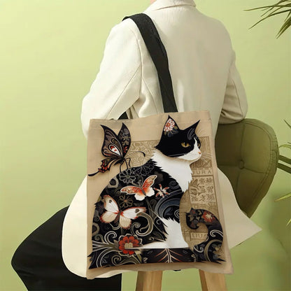 Butterfly Cat Pattern Bag High-Definition Digital Printed Shopping Bag Environmentally Friendly And Portable Linen Bag 7.2