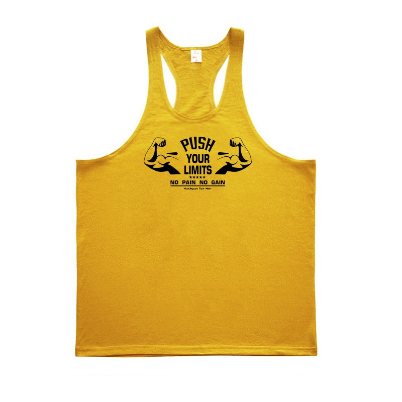 PUSH YOUR LIMITS NO PAIN NO GAIN Cotton Gym Tank Top Mens Bodybuilding Clothing Y Back Fitness Stringer Singlets Workout Shirt