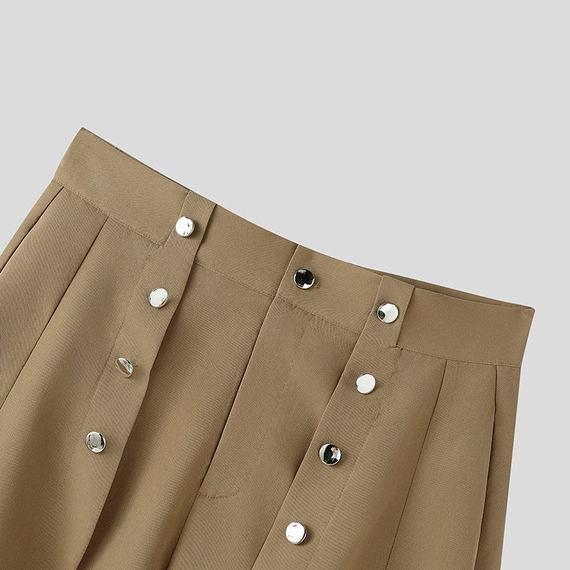 INCERUN Men Irregular Pants Solid Color Button Joggers Loose Casual Trousers Men Streetwear 2025 Fashion Male Long Pants S-5XL