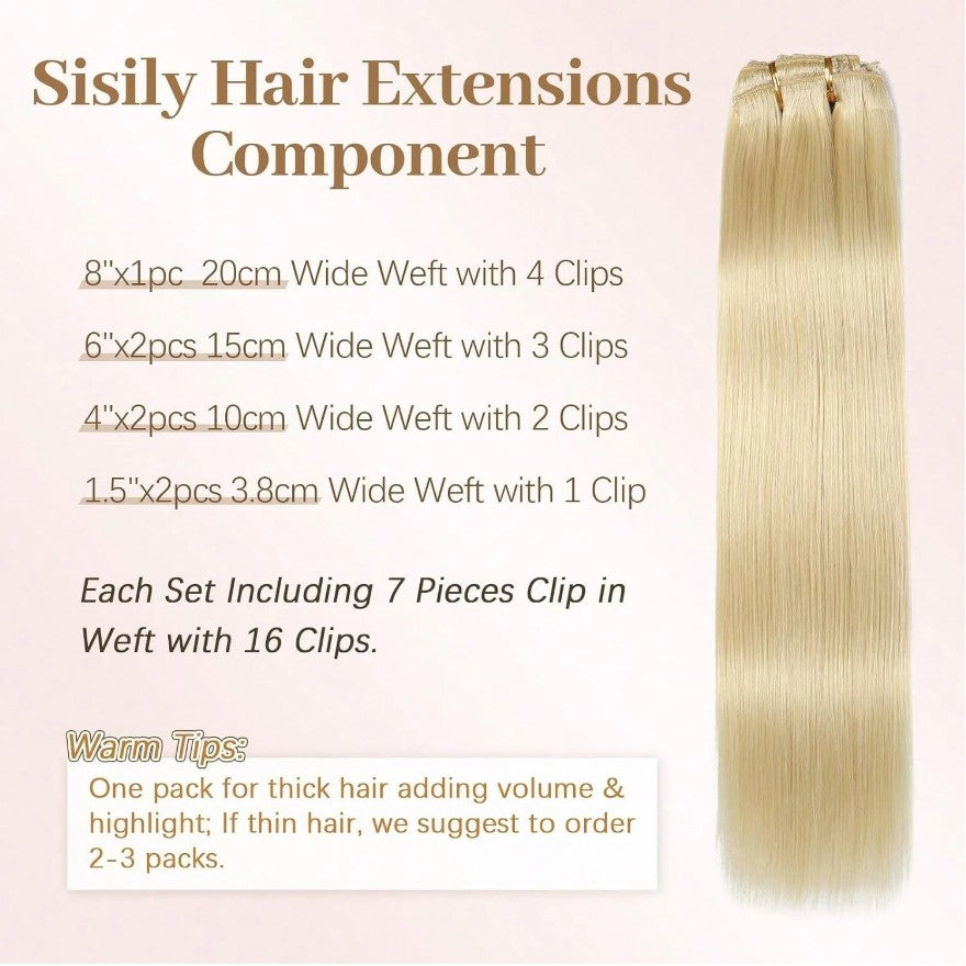 Aplique de Cabelo Humano Loiro com Grampo, Extensões de Cabelo com Grampo, 8 Peças, Trama Dupla, Pontas de Cabelo Humano #613