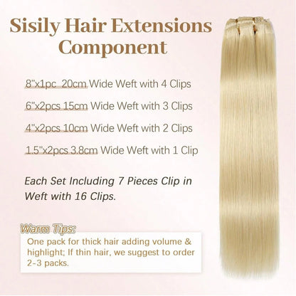 Aplique de Cabelo Humano Loiro com Grampo, Extensões de Cabelo com Grampo, 8 Peças, Trama Dupla, Pontas de Cabelo Humano #613