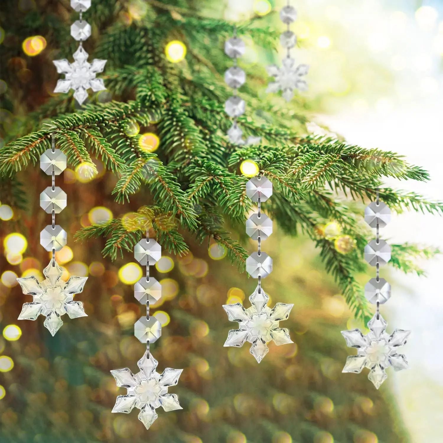 10/20/30 Pcs Snowflake Crystal Christmas Ornaments for Christmas Tree Decorations, Hanging Clear Acrylic Snowflake Ornaments