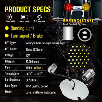Nova Lâmpada LED de Seta Dianteira para Motocicleta 1157, 1156 Branco/Amarelo/Vermelho, Adequada para Harley Davidson 3 1/4 polegadas, 2 Peças DC12-24V