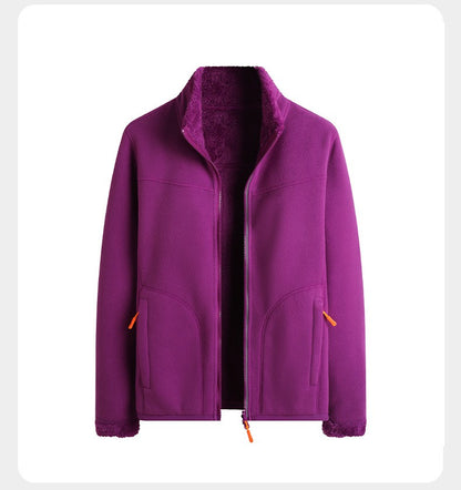 Plus Size Women's Autumn Winter Thickened Double-sided Fleece Hooded Jacket Zipper Long Sleeve Warm Outerwear Casual Style Sh...