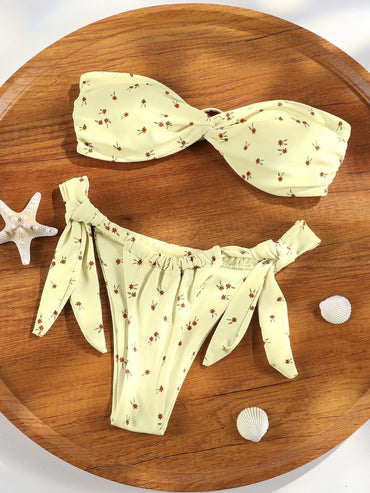 ZRTAK Bandeau Bikinis Set Women Swimsuit Summer Biquini Beach Wear Bowknot Thong Swimwear Swimming Bathing Suit Two Piece Suit