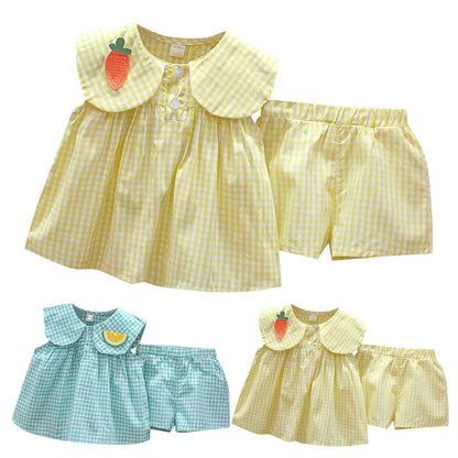 Summer Clothes Sets Girls Cute Fruit Cotton Girls Plaid Sweet Princess 2pcs Suit Children's Clothing Baby Clothes Girls 0-24M
