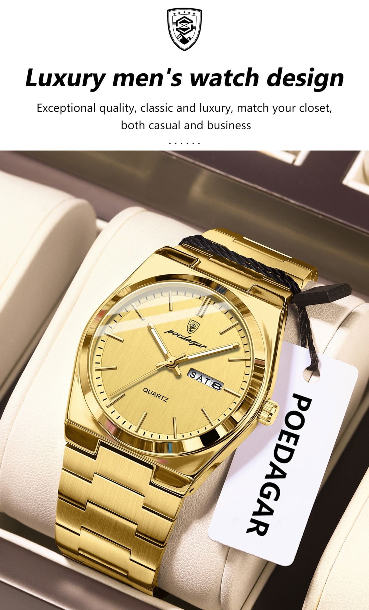 POEDAGAR Fashion Classic Man Watch Waterproof Luminous Date Week Luxury Men Watch Stainless Steel Quartz Business Men's Watches