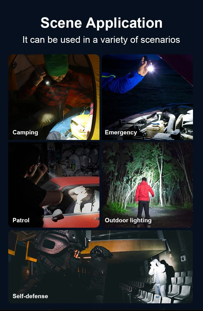 Super Bright Flashlight 10000000LM Torch High Power LED Flashlights Zoomable Lantern Rechargeable Lamp Magnet Tactical Lantern