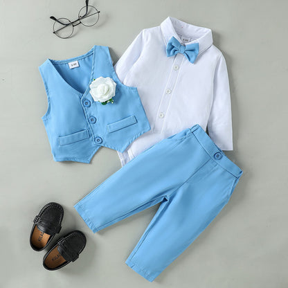 3Pcs Gentleman Outfits Birthday Costume Baby Boy Spring Autumn Clothing Set Solid Vest Suit Formal Wears  For 3-24M Suit Clothes