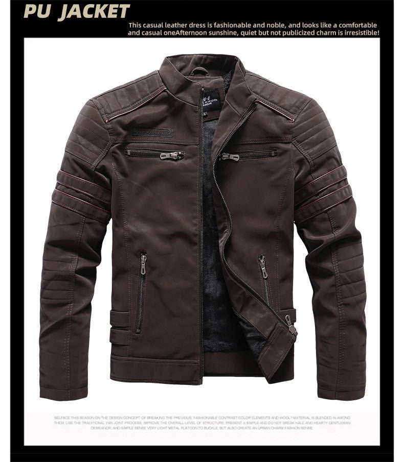 Men's autumn and winter frosted leather jacket, fashionable slim fit and brushed motorcycle fashion brand slim fit jacket