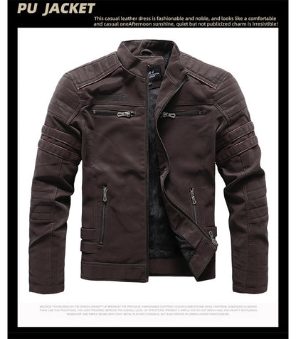 Men's autumn and winter frosted leather jacket, fashionable slim fit and brushed motorcycle fashion brand slim fit jacket