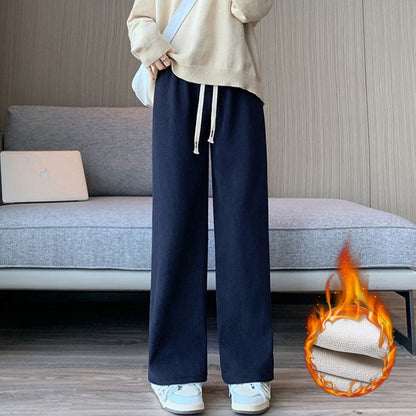 Solid Casual Thicken Women Corduroy Pants Lamb Fleece Padded Cashmere Warm Sweatpants Female Elastic Waist Soft Fur Trousers