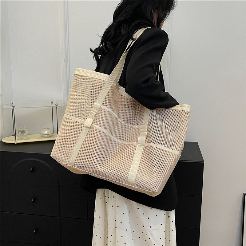 Multipocket Summer Large Beach Bag For Towels Mesh Durable Beach Bag For Toys Waterproof Underwear Pocket Beach Tote Bag