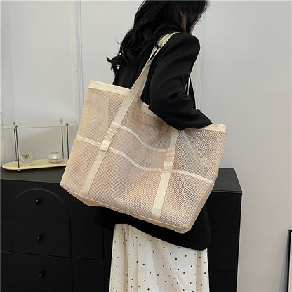 Multipocket Summer Large Beach Bag For Towels Mesh Durable Beach Bag For Toys Waterproof Underwear Pocket Beach Tote Bag