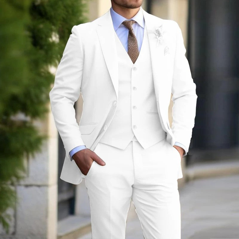 3 Pieces Beige Suits for Men Fashion Slim Fit Blazer Vest Pants Set Formal Business Wedding Tuxedos for Men Casual Clothing