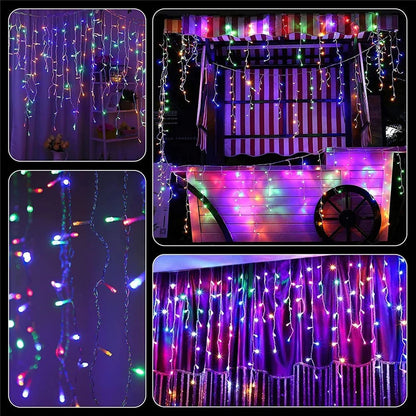 Solar Curtain Icicle Light 3.5M Eaves Decor Outdoor Fairy String Lights Wedding Party Christmas Stair Decor Garden Garlands