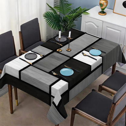Elegant Black and White Geometric Print Tablecloth - Rectangular Polyester Dining Table Cover for Festive Party Decor