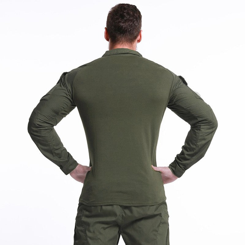 Men's Outdoor Long Sleeve Combat Shirt Cargo 1/4 Zipper Ripstop Cotton Tactical Shirts US Army Camoufalge Airsoft Clothing