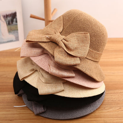 2021 fashion summer Women's bucket hat Straw made Bow hand-made straw hat foldable parent-child Panama hat children beach sun vi