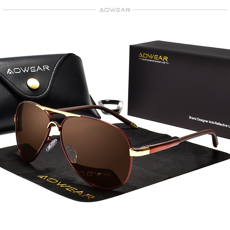 Óculos de Sol Masculino AOWEAR de Aviador Polarizado Espelhado Para Homem HD Dirigir Piloto Óculos de Sol lunettes de soleil homme