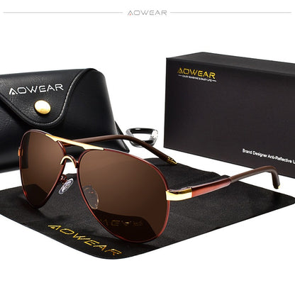 Óculos de Sol Masculino AOWEAR de Aviador Polarizado Espelhado Para Homem HD Dirigir Piloto Óculos de Sol lunettes de soleil homme