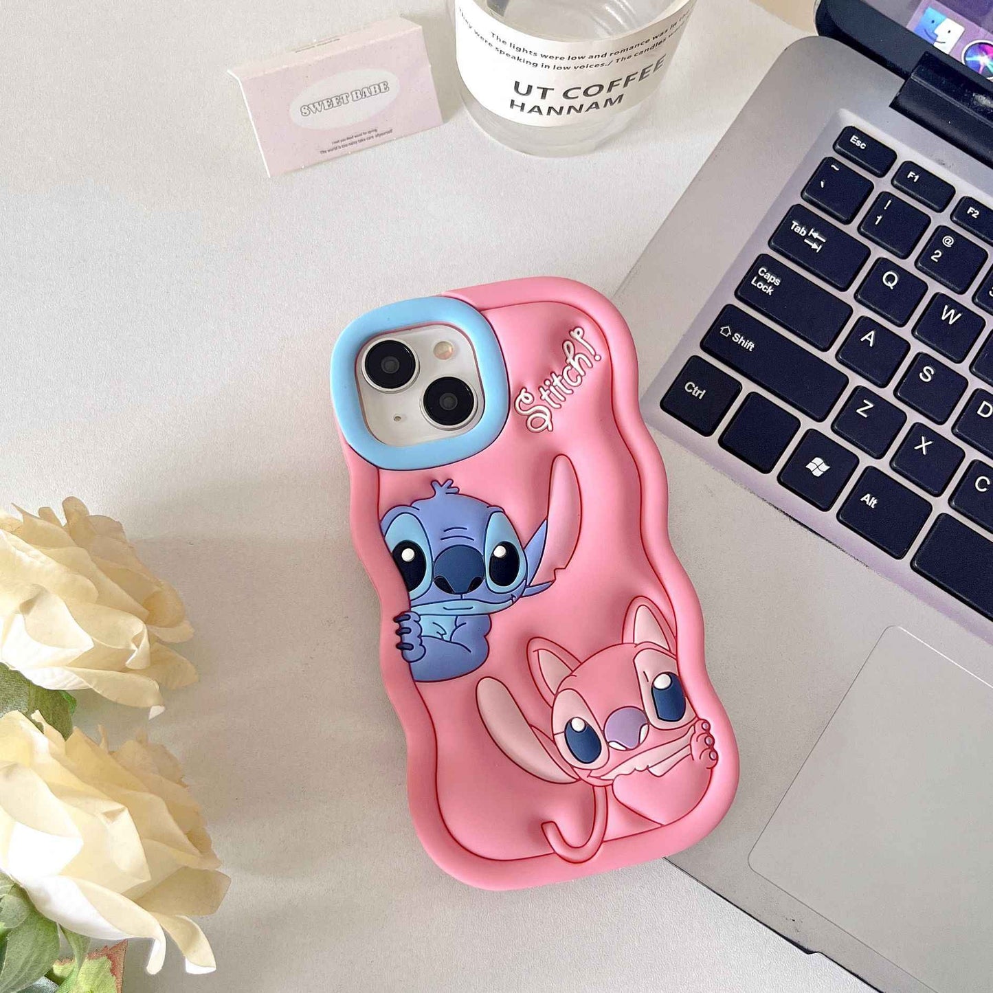 Capa de Celular Disney Desenho Animado Fofo Iphone 11 12 13 14 15 Pro Plus Stitch Material de Silicone Simples Completa Presente de Dia dos Namorados