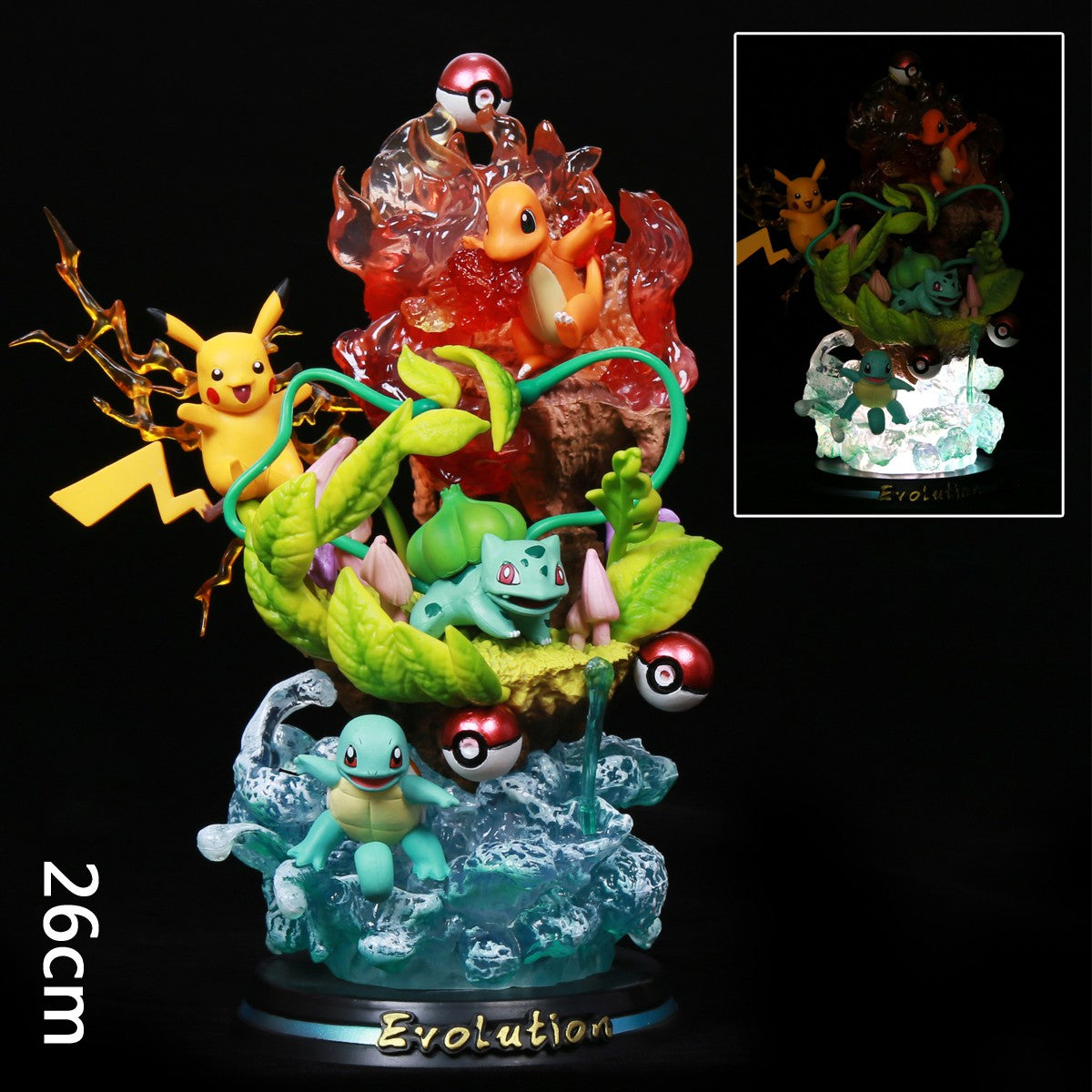 Pokemon Evolução Eevee Anime Figuras Charizard Raichu Mewtwo Dragonite Venusaur Gengar Iluminoso Estatueta PVC Estátua Modelo Brinquedo