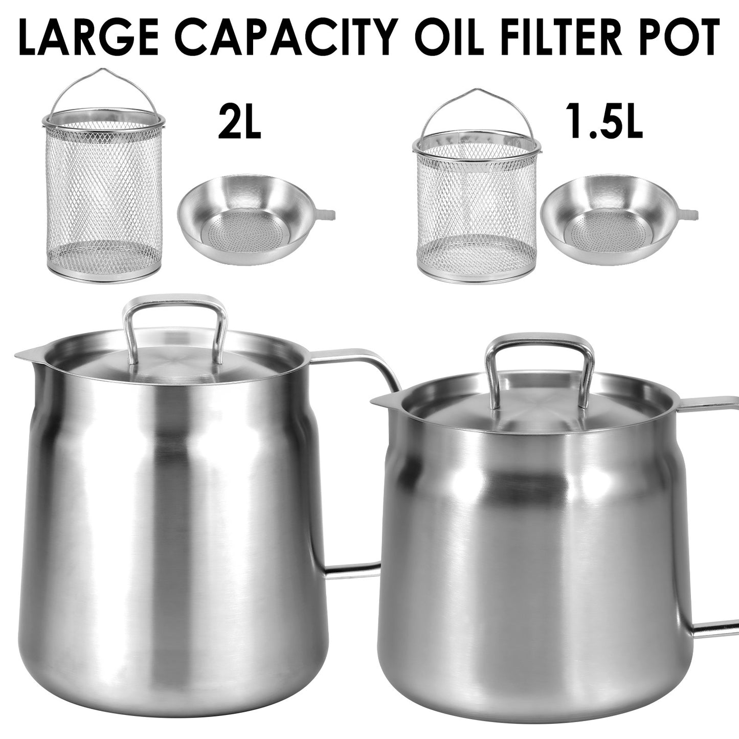 Pote para Filtro de Óleo 1,5L/2L Fritadeira com Cesto Panela Fritadeira de Aço Inoxidável com Cesto para Massas Cesto para Frango Frito