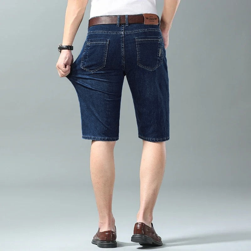 Summer Men Denim Shorts New Style Thin Embroidery Business Casual Straight  Short Jeans Male Brand Clothing Black Blue
