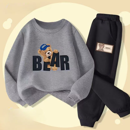 Autumn Baby Girls Clothes Set Children Boy Cartoon Bear Letter Printed Pullover Sweatshirts And Pants 2pcs Suit  Kid Tracksuits