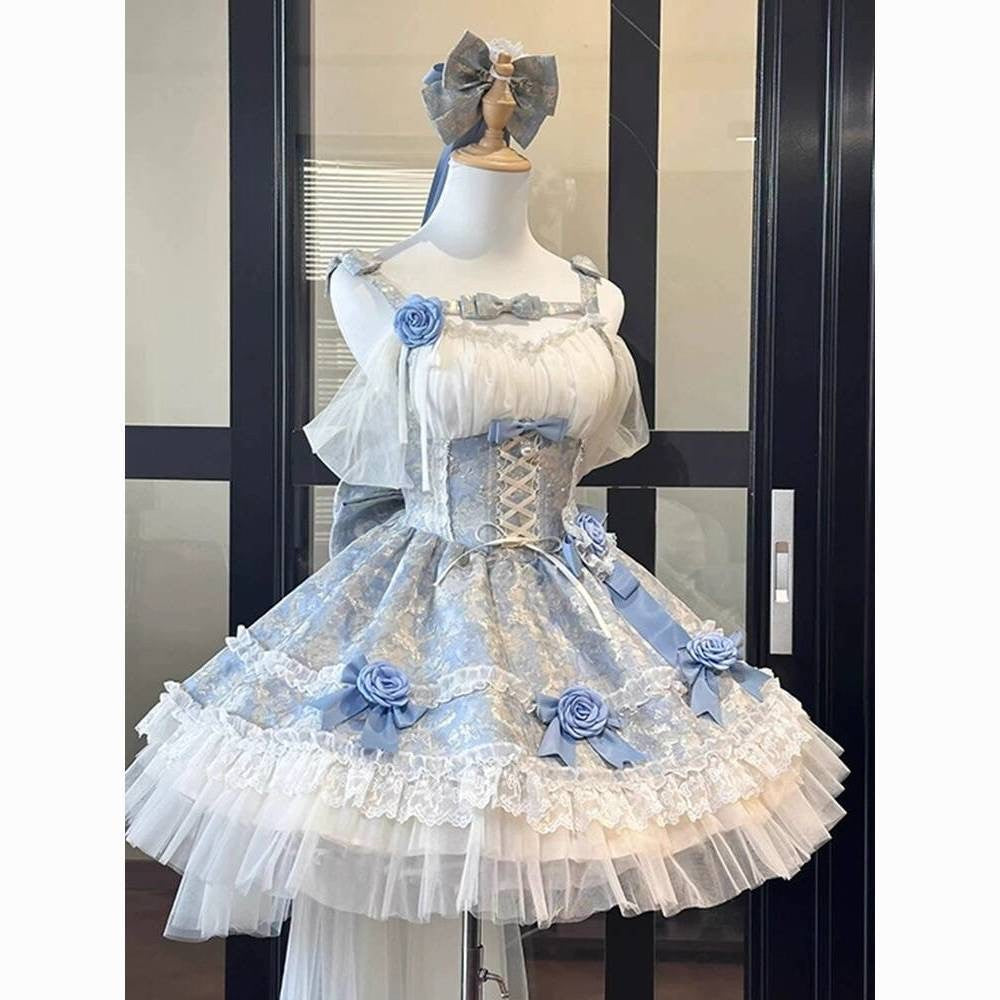 Summer Japanese Style Kawaii Lolita Dress Women Party Vintage Sweet Lace Bow Birthdays Cake Dresses Harajuku Y2k Bandage Dress